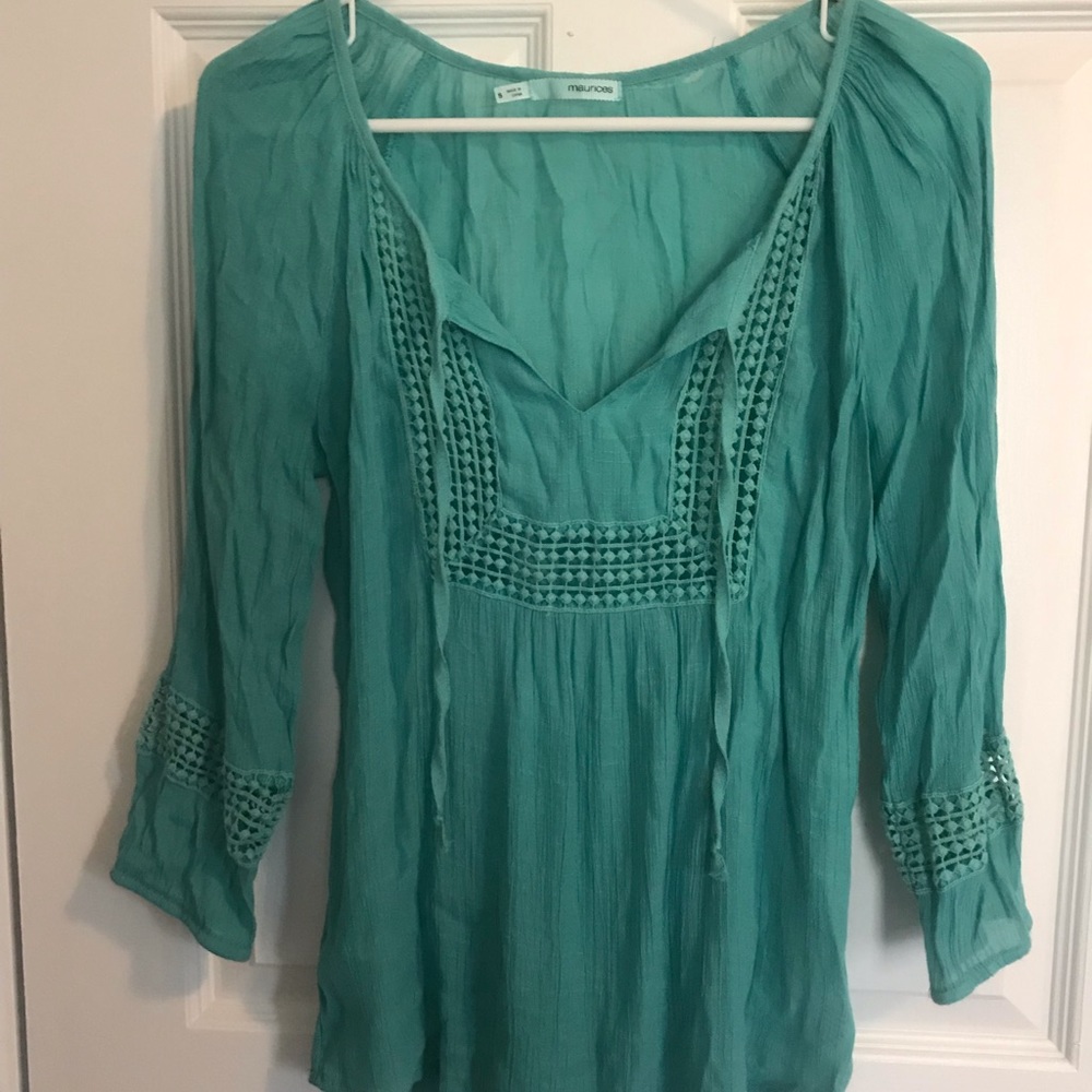 Teal peasant top